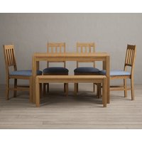 York 120cm Solid Oak Dining Table with 2 Charcoal Grey York Chairs with 1 Oak Bench