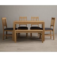 York 120cm Solid Oak Dining Table with 4 Charcoal Grey York Chairs with 2 Oak Benches