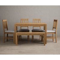 York 120cm Solid Oak Dining Table with 2 Brown York Chairs with 1 Oak Bench