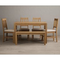 York 120cm Solid Oak Dining Table with 2 Charcoal Grey York Chairs with 2 Oak Benches