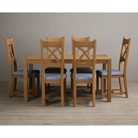 York 120cm Solid Oak Dining Table with 6 Linen Natural Solid Oak Chairs