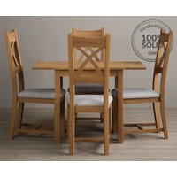 Extending York 70cm Solid Oak Dining Table with 4 Light Grey Natural Solid Oak Chairs