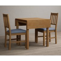 Extending York 70cm Solid Oak Dining Table with 2 Blue York Chairs