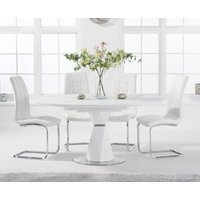 Oak Furniture Superstore, Jackson 120cm Round White Extending Dining Table With 4 Black Vigo Chairs Oak Furniture Superstore, Jackson 120cm Round White Extending Dining Table With 4 Black Vigo Chairs