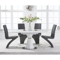 Oak Furniture Superstore, Jackson 120cm Round White Extending Dining Table With 4 Grey Hampstead Z Chairs Oak Furniture Superstore, Jackson 120cm Round White Extending Dining Table With 4 Grey Hampstead Z Chairs