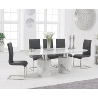 Oak Furniture Superstore, Antonio 180cm White Marble Table With 4 Black Malaga Chairs Oak Furniture Superstore, Antonio 180cm White Marble Table With 4 Black Malaga Chairs
