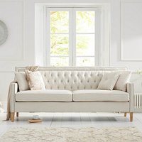Oak Furniture Superstore, Chartwell Chesterfield Ivory Linen 3 Seater Sofa Oak Furniture Superstore, Chartwell Chesterfield Ivory Linen 3 Seater Sofa
