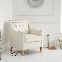 Oak Furniture Superstore, Chartwell Chesterfield Ivory Linen Armchair Oak Furniture Superstore, Chartwell Chesterfield Ivory Linen Armchair