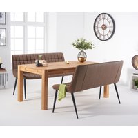 Oak Furniture Superstore, Thetford 180cm Oak Table With Larson Brown Faux Leather Benches Oak Furniture Superstore, Thetford 180cm Oak Table With Larson Brown Faux Leather Benches