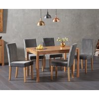 Oak Furniture Superstore, Oxford 120cm Solid Oak Dining Table With 4 Grey Lila Grey Plush Chairs Oak Furniture Superstore, Oxford 120cm Solid Oak Dining Table With 4 Grey Lila Grey Plush Chairs
