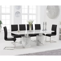 Oak Furniture Superstore, Antonio 220cm White Marble Table With 10 White Malaga Chairs Oak Furniture Superstore, Antonio 220cm White Marble Table With 10 White Malaga Chairs