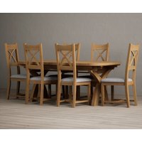 Oak Furniture Superstore, Atlas 180cm Solid Oak Extending Dining Table With 6 Light Grey Natural Solid Oak X Back Chairs Oak Furniture Superstore, Atlas 180cm Solid Oak Extending Dining Table With 6 Light Grey Natural Solid Oak X Back Chairs