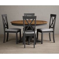 Oak Furniture Superstore, Hertford 120cm Oak and Charcoal Grey Painted Round Pedestal Table With 4 Charcoal Grey Hertford Chairs Oak Furniture Superstore, Hertford 120cm Oak and Charcoal Grey Painted Round Pedestal Table With 4 Charcoal Grey Hertford Chairs