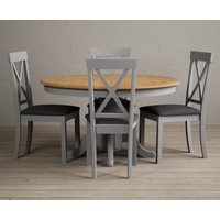 Oak Furniture Superstore, Hertford 120cm Oak and Light Grey Painted Round Pedestal Table With 4 Charcoal Grey Hertford Chairs Oak Furniture Superstore, Hertford 120cm Oak and Light Grey Painted Round Pedestal Table With 4 Charcoal Grey Hertford Chairs