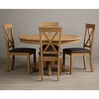 Oak Furniture Superstore, Hertford 120cm Solid Oak Round Pedestal Table with 4 Brown Hertford Chairs Oak Furniture Superstore, Hertford 120cm Solid Oak Round Pedestal Table with 4 Brown Hertford Chairs