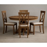 Oak Furniture Superstore, Hertford 120cm Rustic Oak Round Pedestal Table With 4 Charcoal Grey Hertford Chairs Oak Furniture Superstore, Hertford 120cm Rustic Oak Round Pedestal Table With 4 Charcoal Grey Hertford Chairs