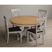 Oak Furniture Superstore, Hertford 120cm Oak and Soft White Painted Round Pedestal Table With 4 Charcoal Grey Hertford Chairs Oak Furniture Superstore, Hertford 120cm Oak and Soft White Painted Round Pedestal Table With 4 Charcoal Grey Hertford Chairs