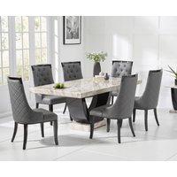 Oak Furniture Superstore, Raphael 170cm Cream and Black Pedestal Marble Dining Table With 4 Cream Francesca Chairs Oak Furniture Superstore, Raphael 170cm Cream and Black Pedestal Marble Dining Table With 4 Cream Francesca Chairs
