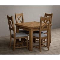 Oak Furniture Superstore, Hampshire 90cm Solid Oak Extending Dining Table With 4 Light Grey Natural Solid Oak X Back Chairs Oak Furniture Superstore, Hampshire 90cm Solid Oak Extending Dining Table With 4 Light Grey Natural Solid Oak X Back Chairs
