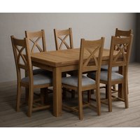 Oak Furniture Superstore, Hampshire 140cm Solid Oak Extending Dining Table With 6 Light Grey Natural Solid Oak X Back Chairs Oak Furniture Superstore, Hampshire 140cm Solid Oak Extending Dining Table With 6 Light Grey Natural Solid Oak X Back Chairs