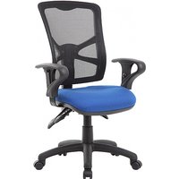 3-Lever Operator Chair - Comfort Mesh Adjustable Fabric Blue Arms Ergonomic Chiropractor Approved Sculpted Back Office Seat