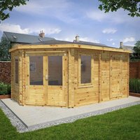 Adley 5m x 3m Dorchester Corner Log Cabin With Side Shed- 28mm