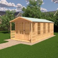 Delmora 8 x 18 Shiplap Summerhouse with Veranda - Wood - L5380 x W2456 x H2174 mm Brown