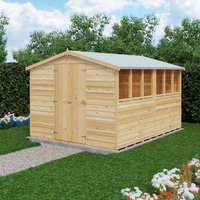 Shire Garden Value Overlap 10 x 8 Double Door Apex Shed, Brown