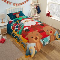 Santa's Sleigh Reversible Christmas Duvet Set, Multi - Single