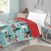 OHS Animagical Kids Christmas Duvet Cover Fleece, Red White Snowman - Single