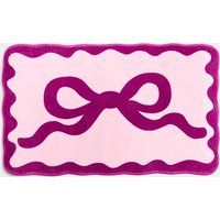 OHS Bow Print Velvet Bath Mat - Burgundy/Pink