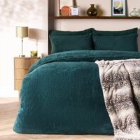 OHS Teddy Fleece Duvet Cover Set, Forest Green - King