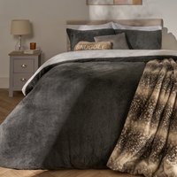 OHS Teddy Fleece Reversible Duvet Cover Set, Charcoal/White - Single