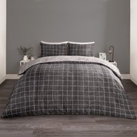 Online Home Shop Enjoy 14% Off OHS Fine Line Check Reversible Duvet Set in CharcoalBlack Double