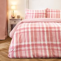 OHS Tartan Check Teddy Duvet Cover Set, Blush - Super King