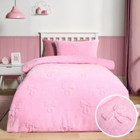 OHS Bows Tufted Teddy Fleece Duvet Cover Set, Pink - Double