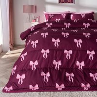 OHS Bow Print Coverless 10.5 Tog Duvet Set, Burgundy - King