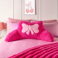 OHS Bow Embroidered Teddy Cuddle Cushion - Hot Pink