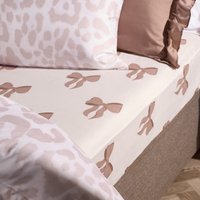 OHS Bow Print Fitted Sheet, Double - Ivory