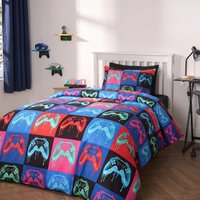 OHS Polycotton Neon Drip Gaming Duvet Cover Set, Multi - Double