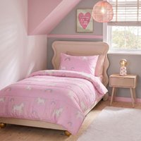 OHS Unicorn Print Coverless 10.5 Tog Duvet Set, Pink - Single