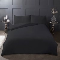 OHS 100% Brushed Cotton Duvet Cover with Pillowcase Flannelette Thermal Bedding Set, Plain Charcoal Black - Superking