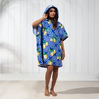 OHS Adults Lemon Tile Print Towel Poncho - Blue/White