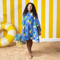 OHS Mini Me Kids Lemon Tile Print Poncho Towel - Blue/White