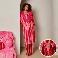 OHS Flannel Fleece Candy Stripe Dressing Gown, Adult - Pink
