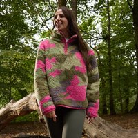 OHS Teddy Camo Print Half Zip Fleece, Pink/Green - Small/Medium