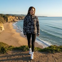 OHS Teddy Flower Print Half Zip Fleece, Monochrome - Large/Extra Large