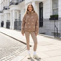 OHS Teddy Bow Print Half Zip Fleece, Brown - Small/Medium