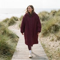 OHS Adults Water Resistant Sherpa Drying Robe, Burgundy - Small/Medium