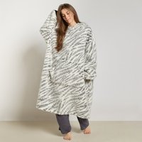 OHS Zebra Teddy Marl Extra Long Hoodie Blanket - Grey/White